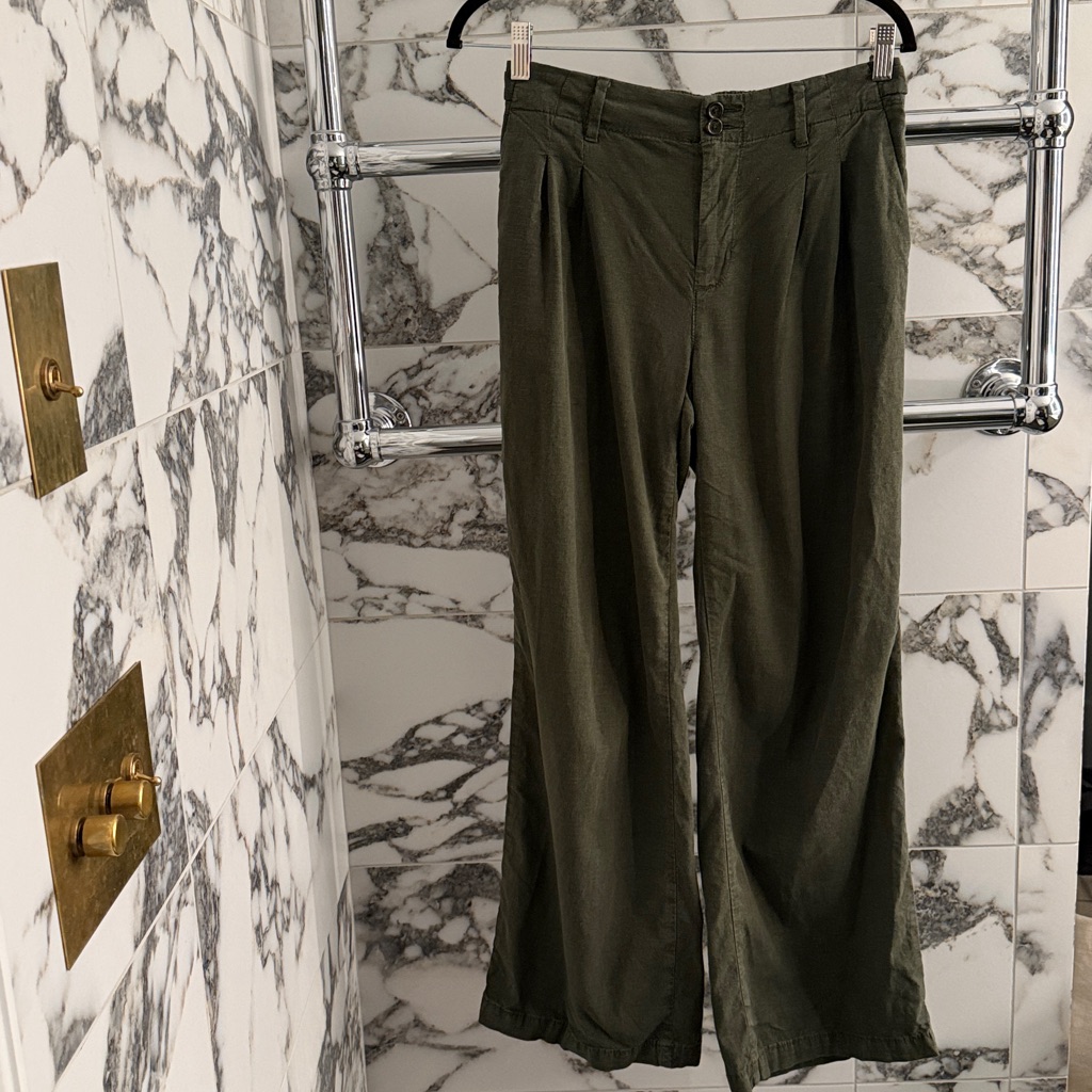 Ae Stretch Linen-Blend High-Waisted Wide-Leg Trousers